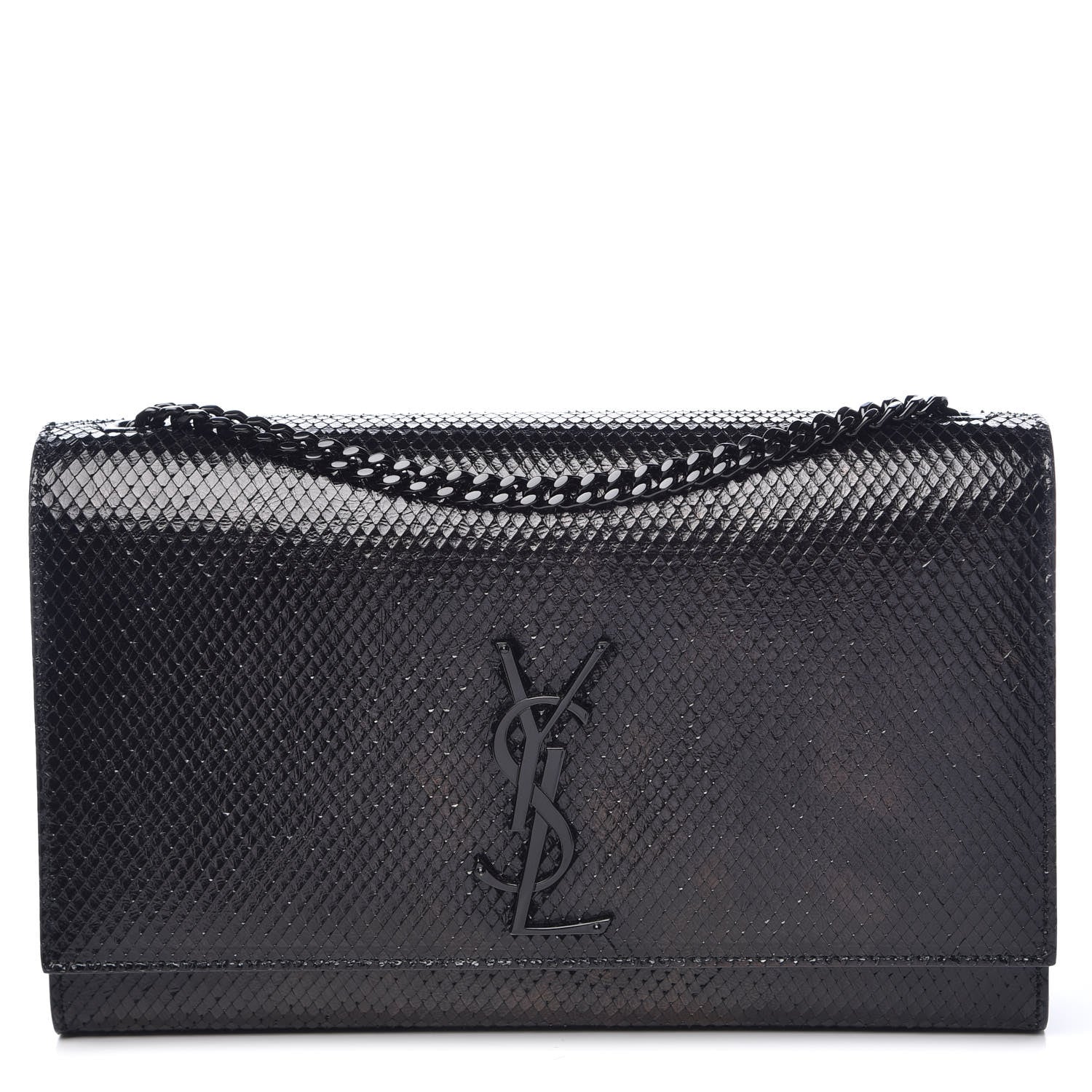 Saint Laurent Calfskin Snakeskin Effect Medium Classic Monogram Kate Satchel Black 1 of 7