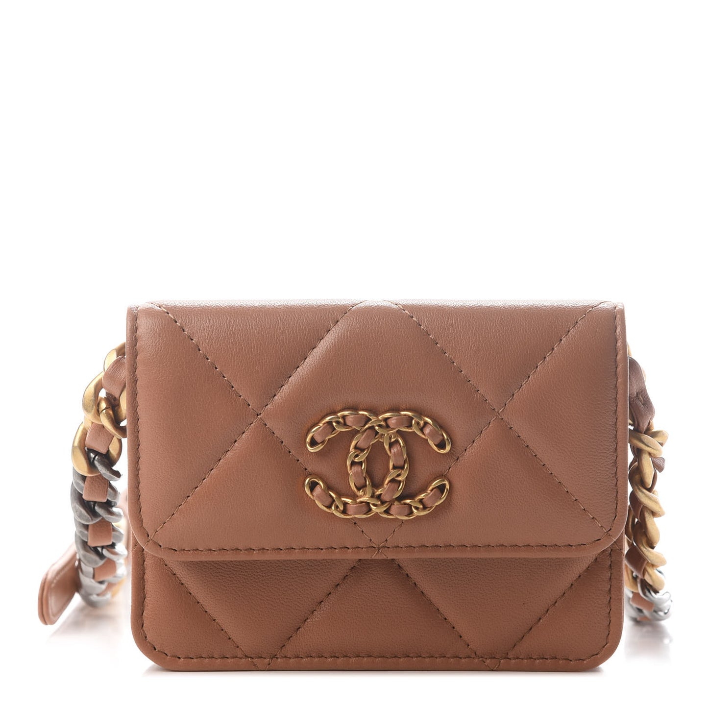 Lambskin Quilted Chanel 19 Flap Belt Bag Brown