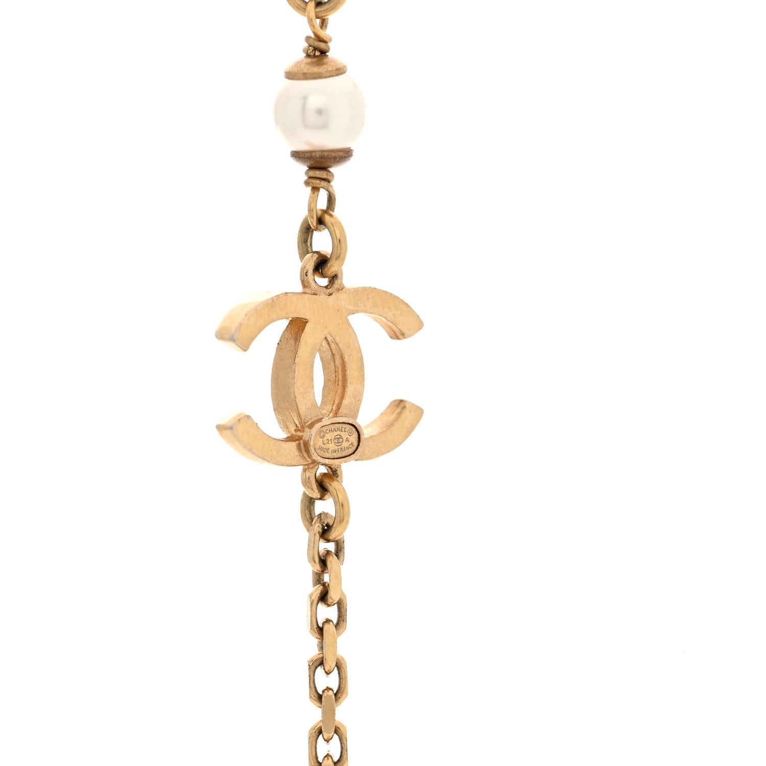 Chanel Metal Crystal Pearl Airpod Necklace Gold 4 of 5