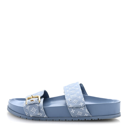 Louis Vuitton Monogram Jacquard Bom Dia Flat Comfort Mules 36 Blue 1 of 10
