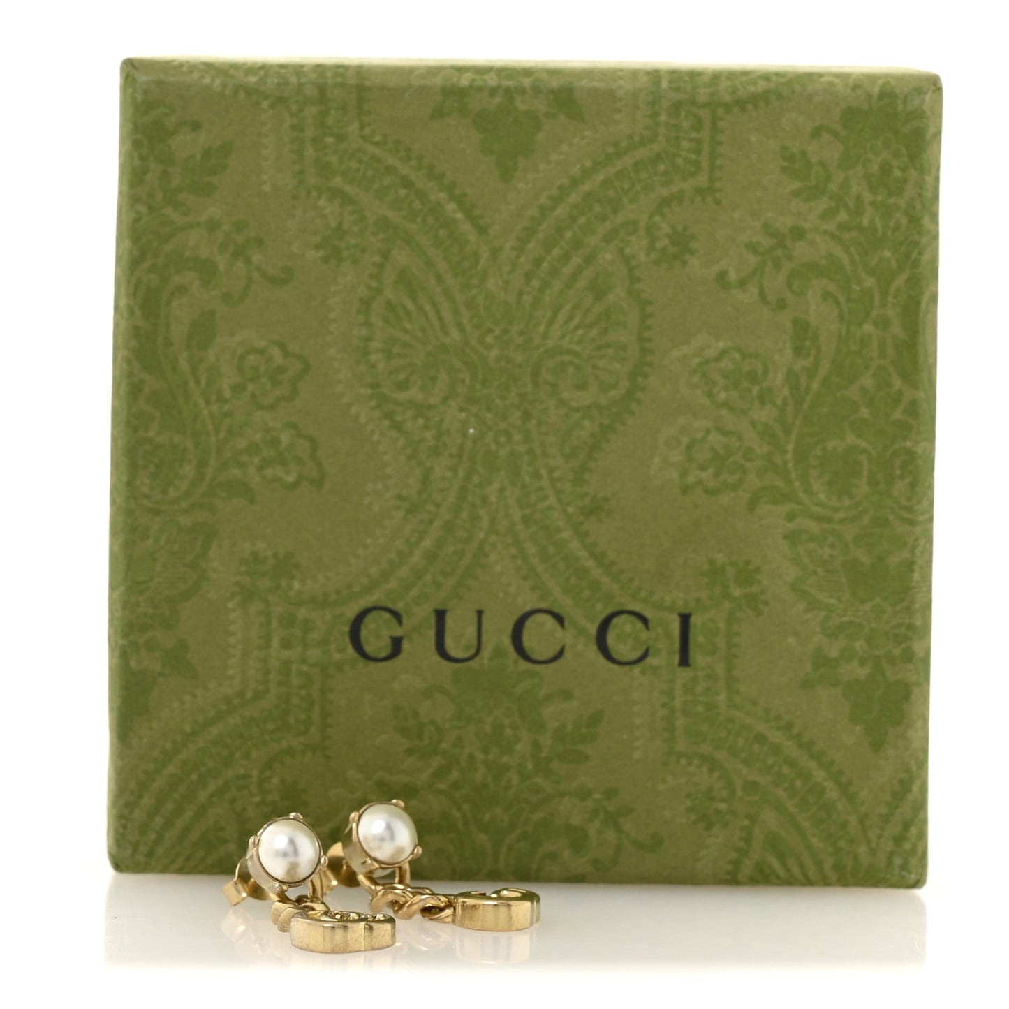 Metal Pearl Double G Chain Drop Earrings Gold