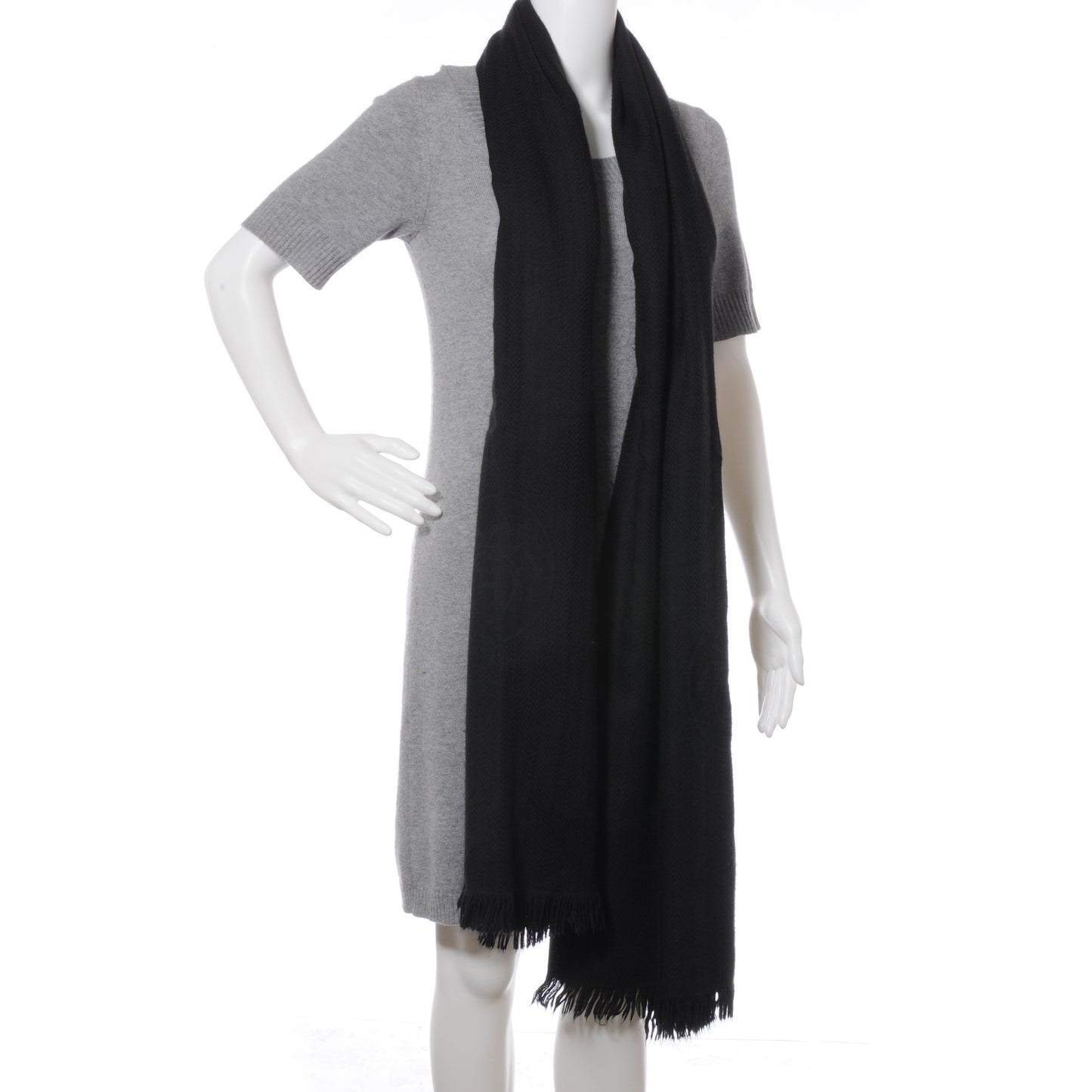 Cashmere Silk Caleche Logo Stole Scarf Black