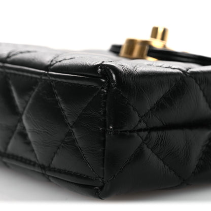 Chanel Shiny Aged Calfskin Quilted Mini Nano Kelly Shopper Black 10 of 13
