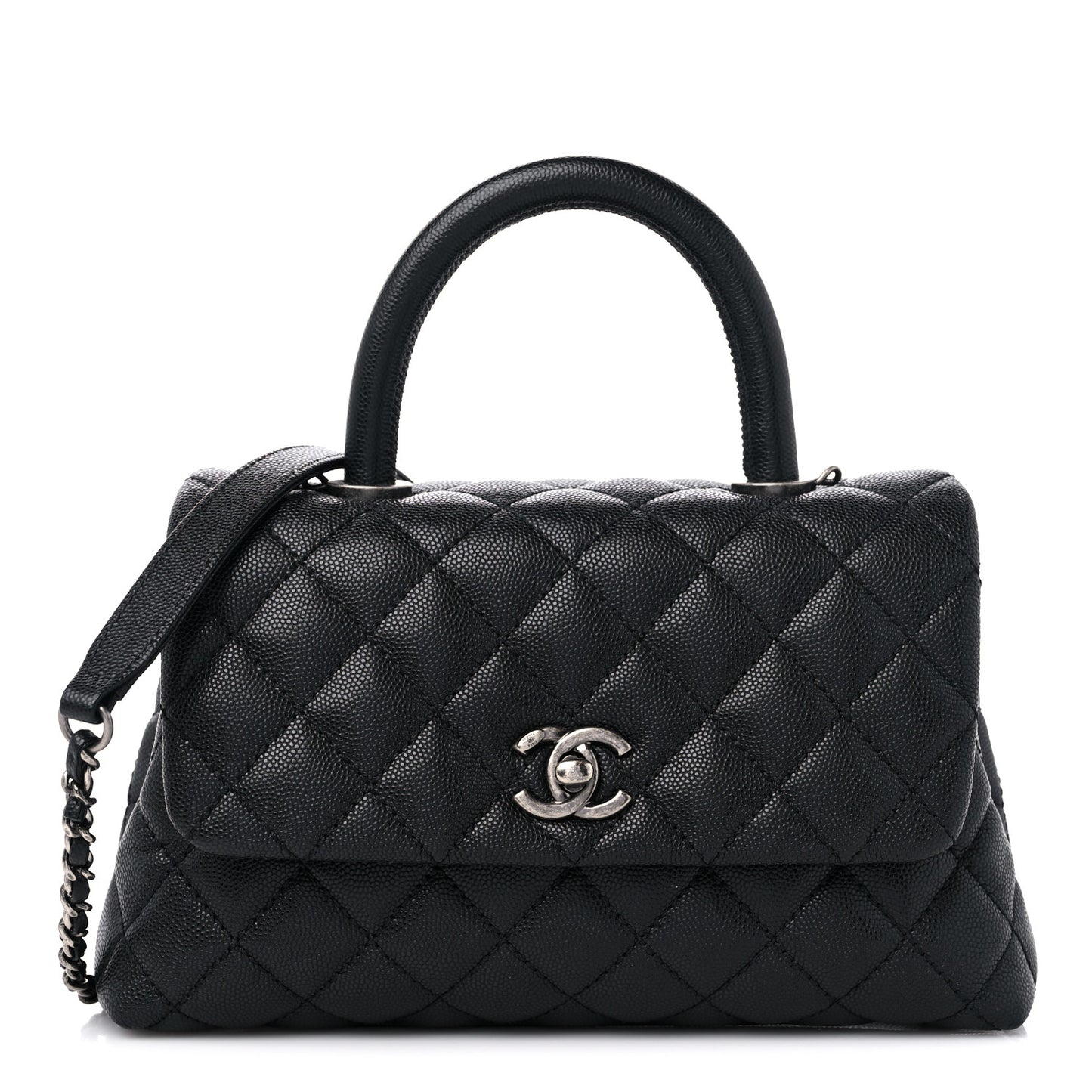 Caviar Quilted Mini Coco Handle Flap Black