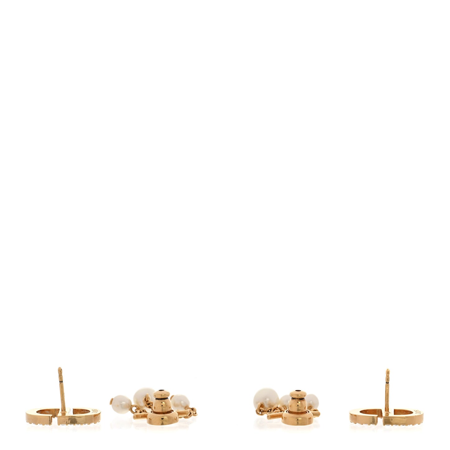 Pearl Crystal Petit CD Drop Earrings Gold