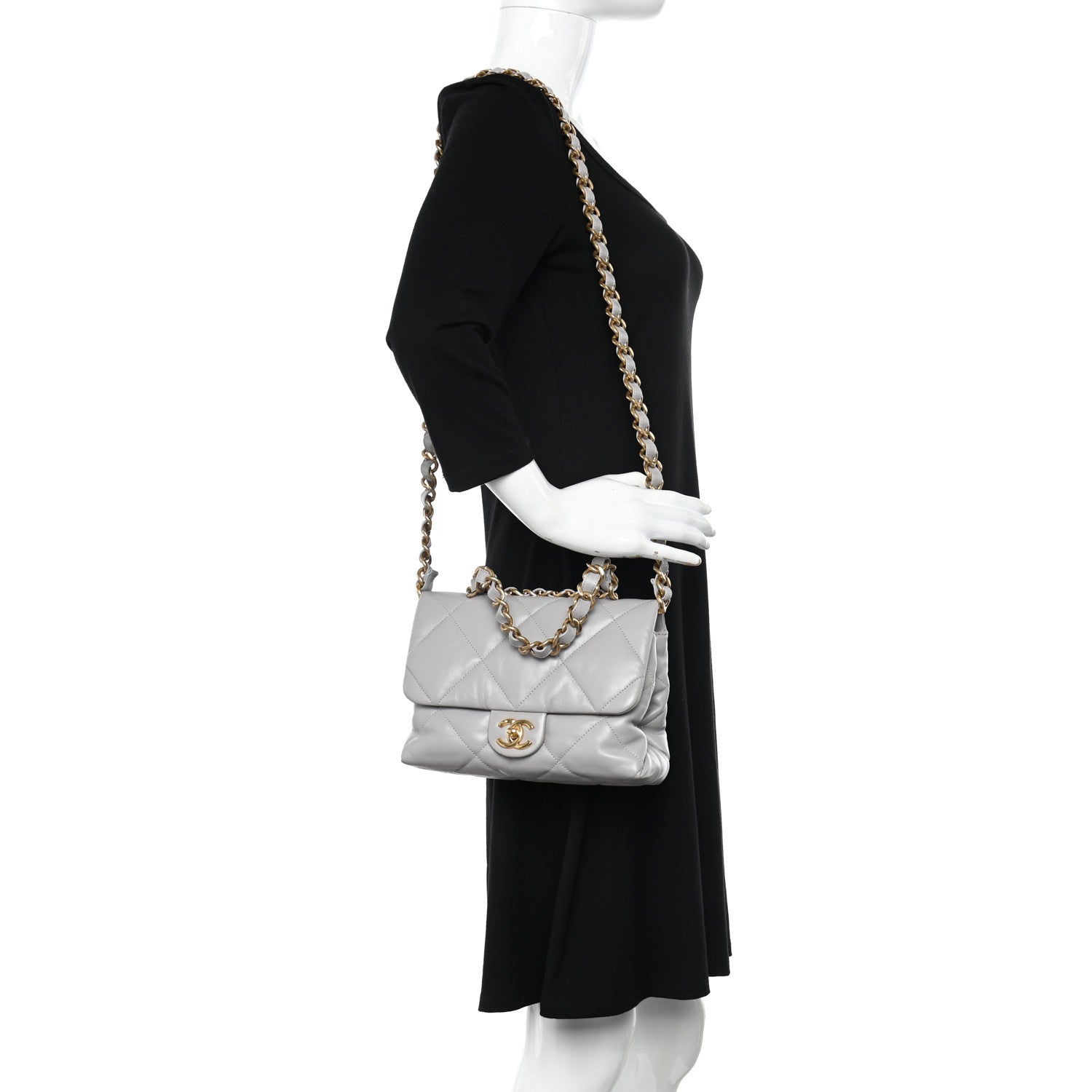 Chanel Lambskin Quilted Chain Top Handle Flap Light Grey 2 of 10