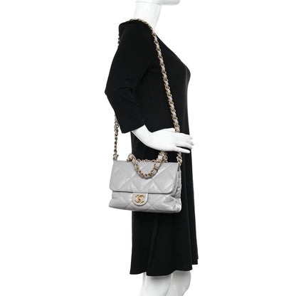 Chanel Lambskin Quilted Chain Top Handle Flap Light Grey 2 of 10
