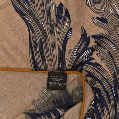 Hermes Cashmere Silk Tulipomanie Giant Pointe Triangle Scarf Caramel Anthracite White 3 of 3