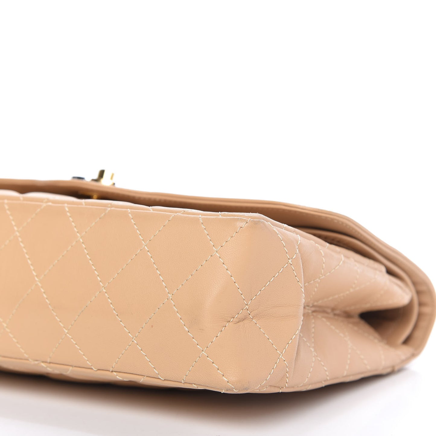 Lambskin Quilted Medium Double Flap Beige