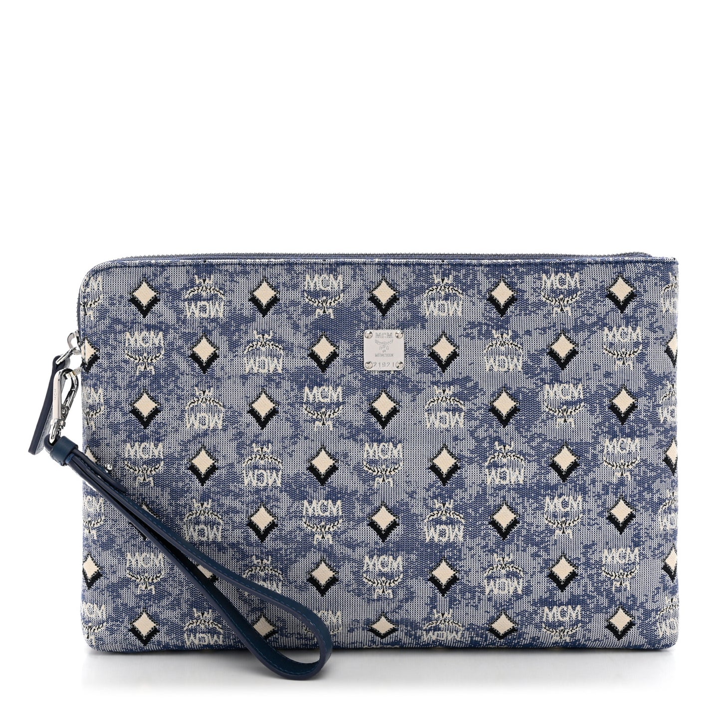 Vintage Jacquard Standing Wristlet Pouch Blue