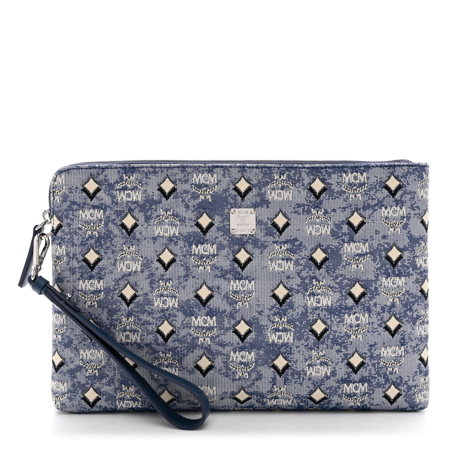 MCM Vintage Jacquard Standing Wristlet Pouch Blue 1 of 6