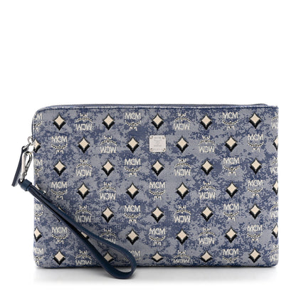 MCM Vintage Jacquard Standing Wristlet Pouch Blue 1 of 6