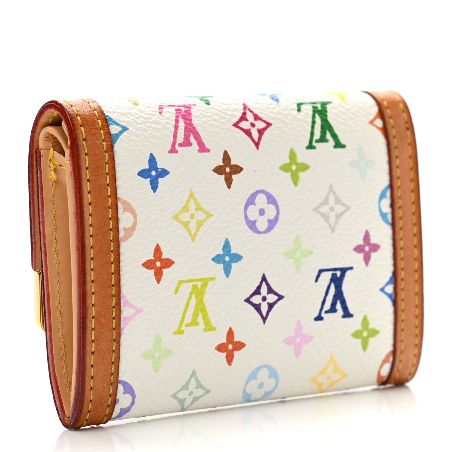 Louis Vuitton Monogram Multicolor Porte-Monnaie Plat Coin Purse White 3 of 6