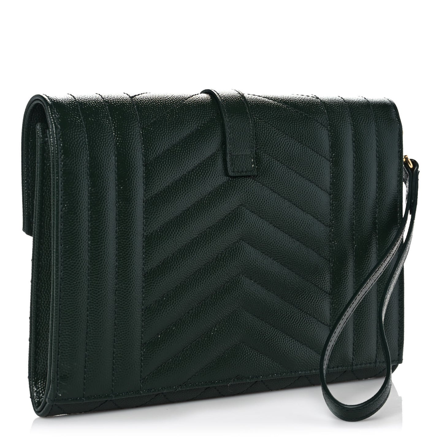 Grain De Poudre Textured Mixed Matelasse Triquilt Monogram Clutch Vert Fonce