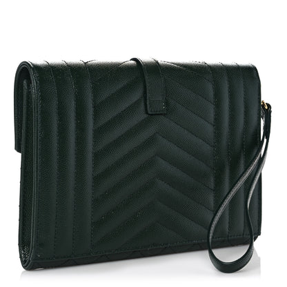 Saint Laurent Grain De Poudre Textured Mixed Matelasse Triquilt Monogram Clutch Vert Fonce 2 of 10