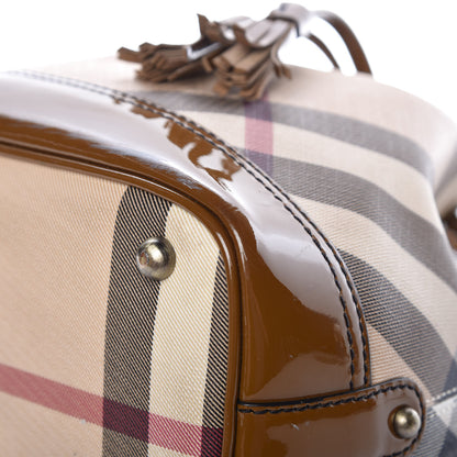 Burberry Patent Trim Nova Check Drawstring Bucket Bag Brown 12 of 23
