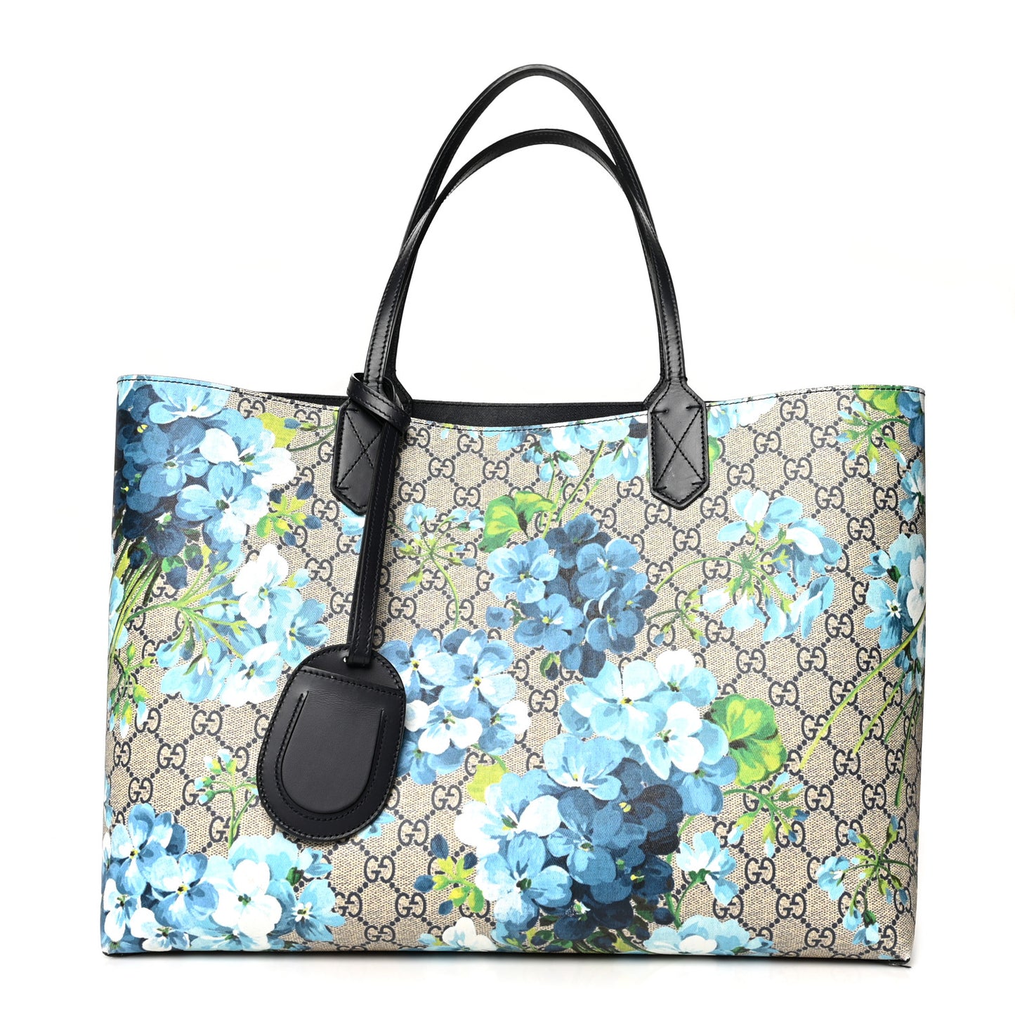 GG Supreme Monogram Blooms Medium Reversible Tote Beige Blue Navy