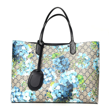 Gucci GG Supreme Monogram Blooms Medium Reversible Tote Beige Blue Navy 1 of 17