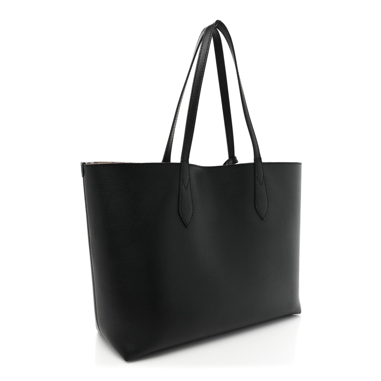 Grainy Calfskin Haymarket Check Medium Reversible Tote Black