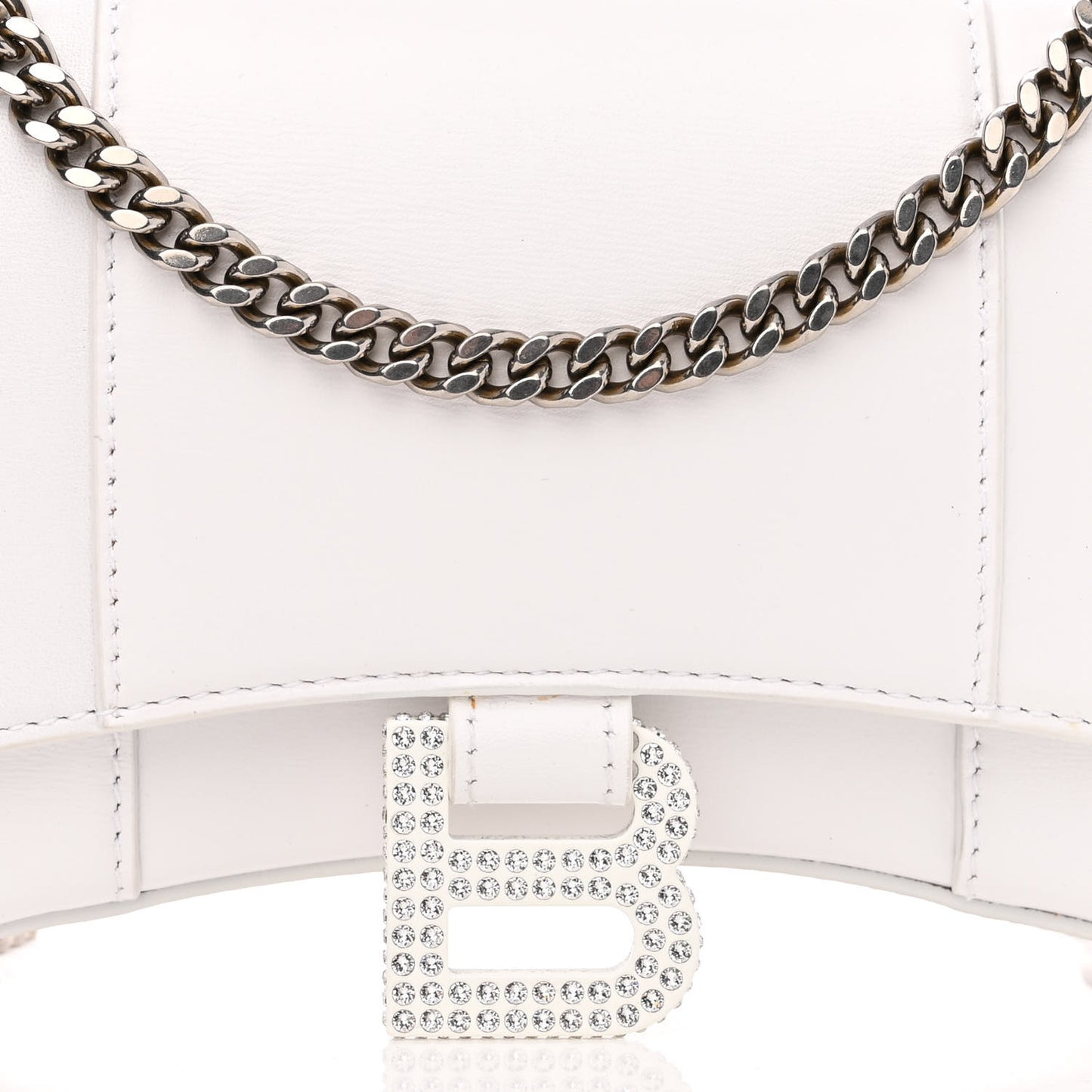 Shiny Box Calfskin Strass Hourglass Chain Bag White