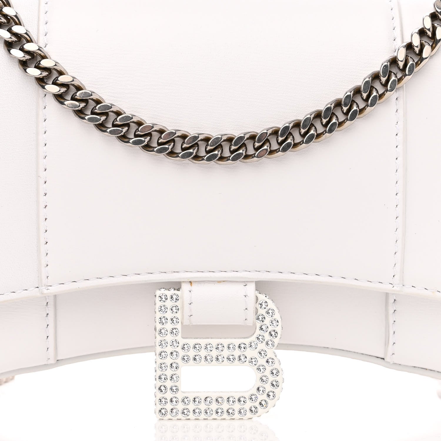 Balenciaga Shiny Box Calfskin Strass Hourglass Chain Bag White 6 of 11