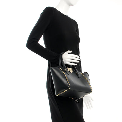 Valentino Garavani Vitello Small Rockstud Double Handle Tote Black 3 of 9
