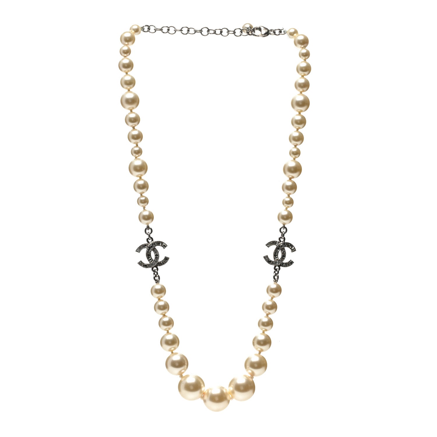 Chanel Pearl Crystal Baguette CC Short Necklace Silver 3 of 6