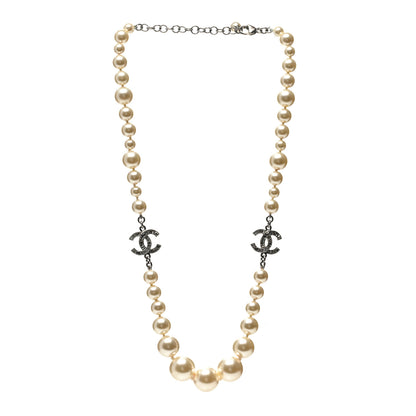 Chanel Pearl Crystal Baguette CC Short Necklace Silver 3 of 6