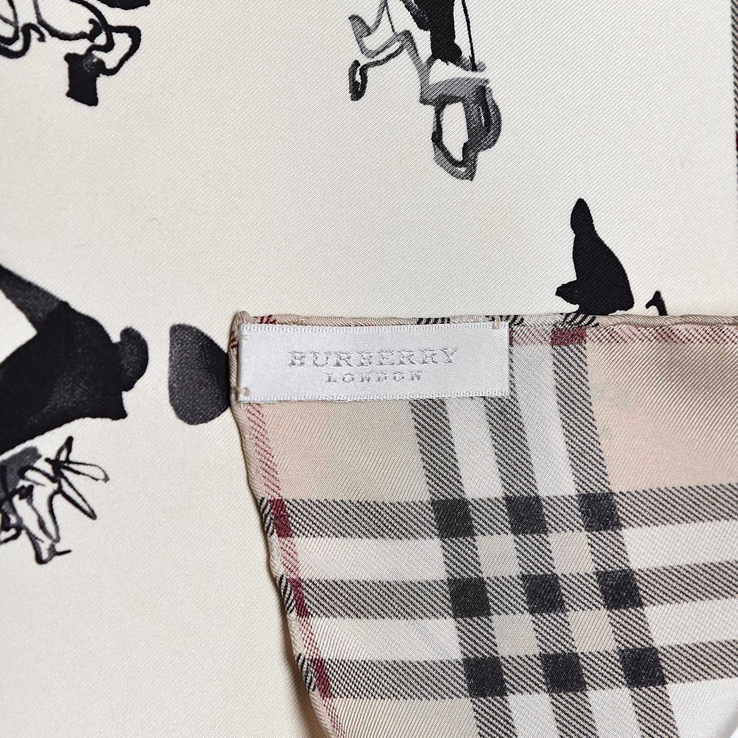 Silk Dog Print Nova Check Square Scarf Beige