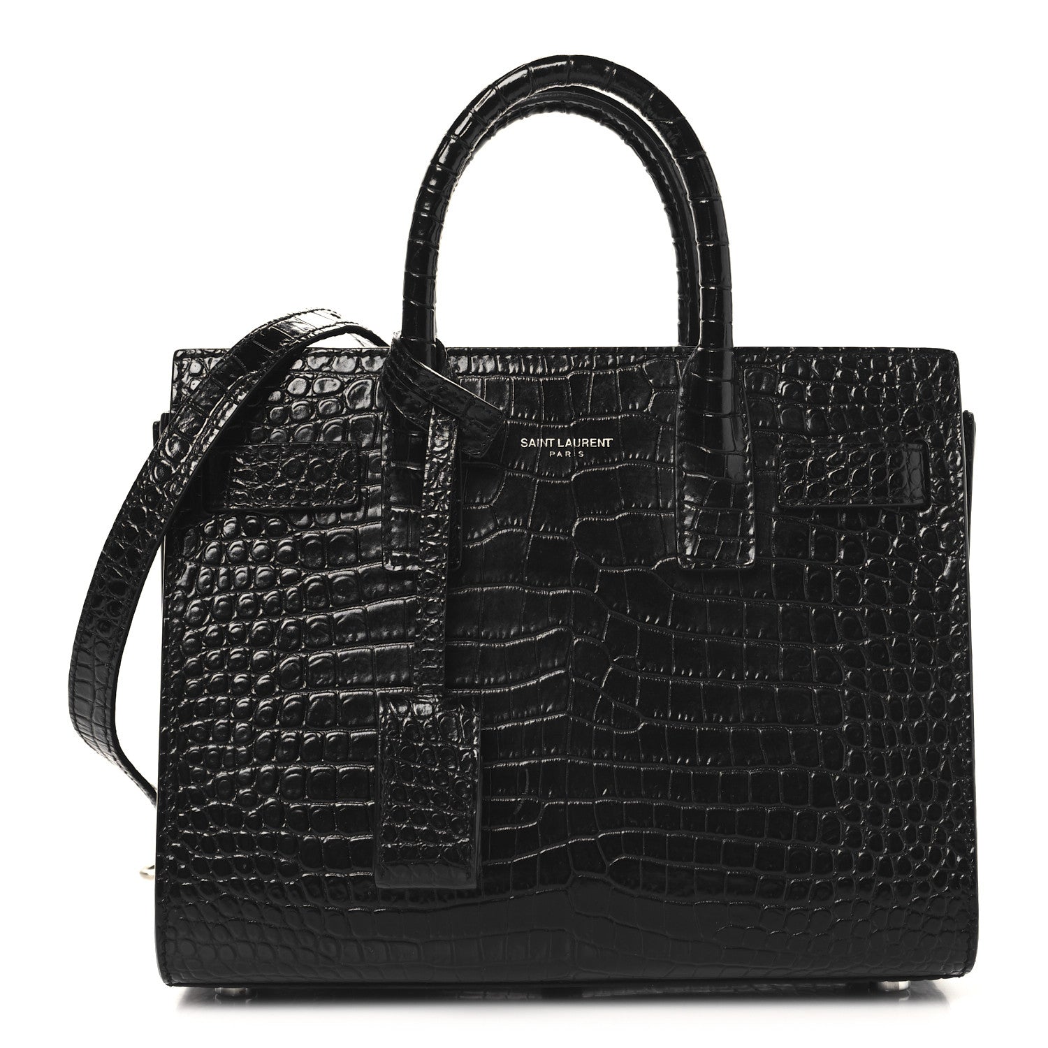 Saint Laurent Calfskin Crocodile Embossed Nano Sac De Jour Black 1 of 10