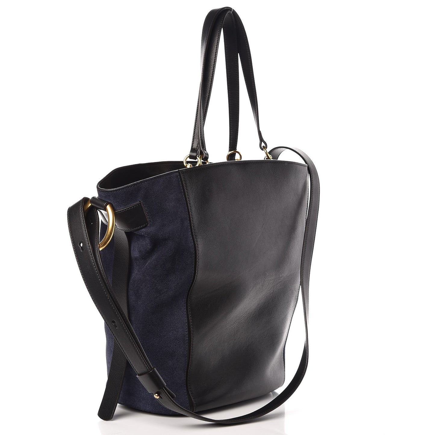 Smooth Suede Calfskin Medium Myer Double Carry Bag Black Navy