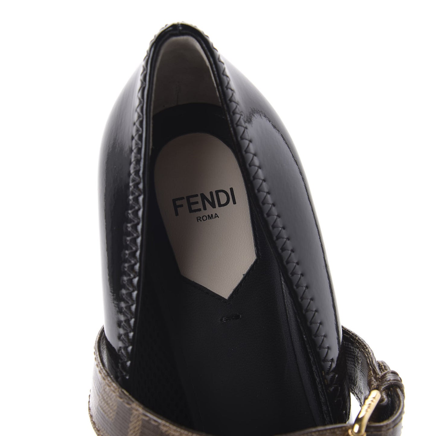 Glossy Neoprene Glazed Fabric FF FFrame Court Mary Jane Pumps 38.5 Black Tobacco Moro