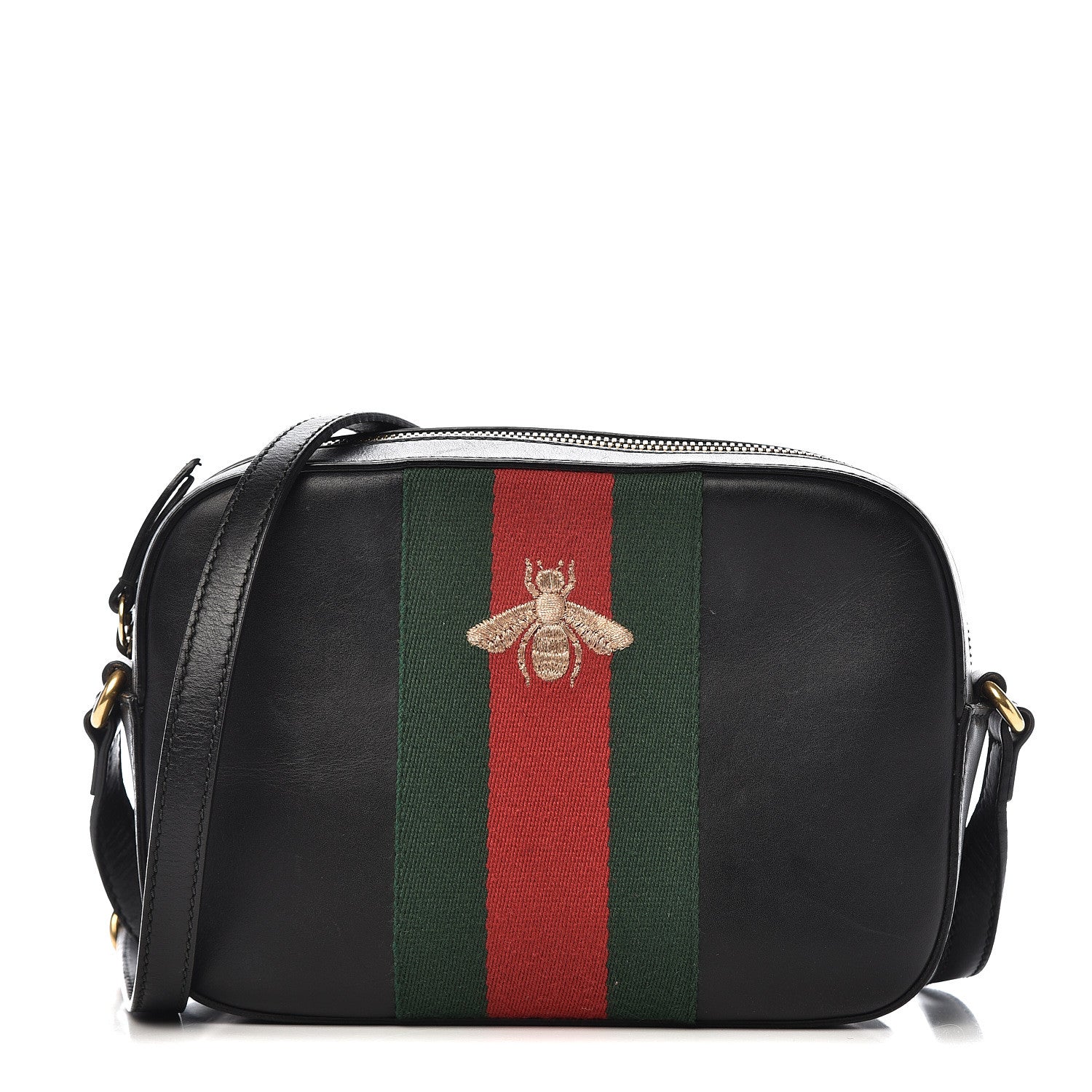 Gucci Calfskin Web Small Webby Bee Shoulder Bag Black 1 of 13