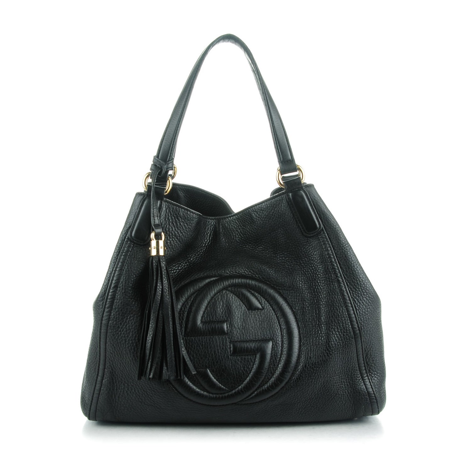 Pebbled Calfskin Medium Soho Shoulder Bag Black