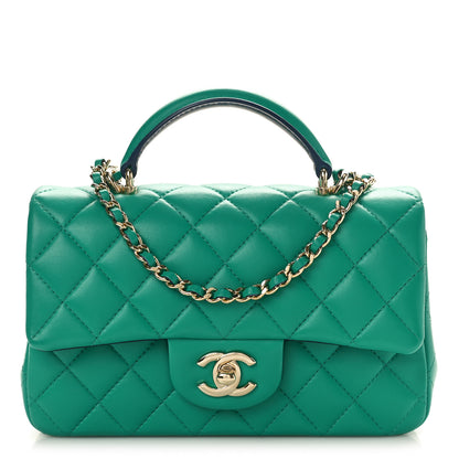 Chanel Lambskin Quilted Bi-Color Mini Top Handle Rectangular Flap  Green Dark Blue 1 of 9