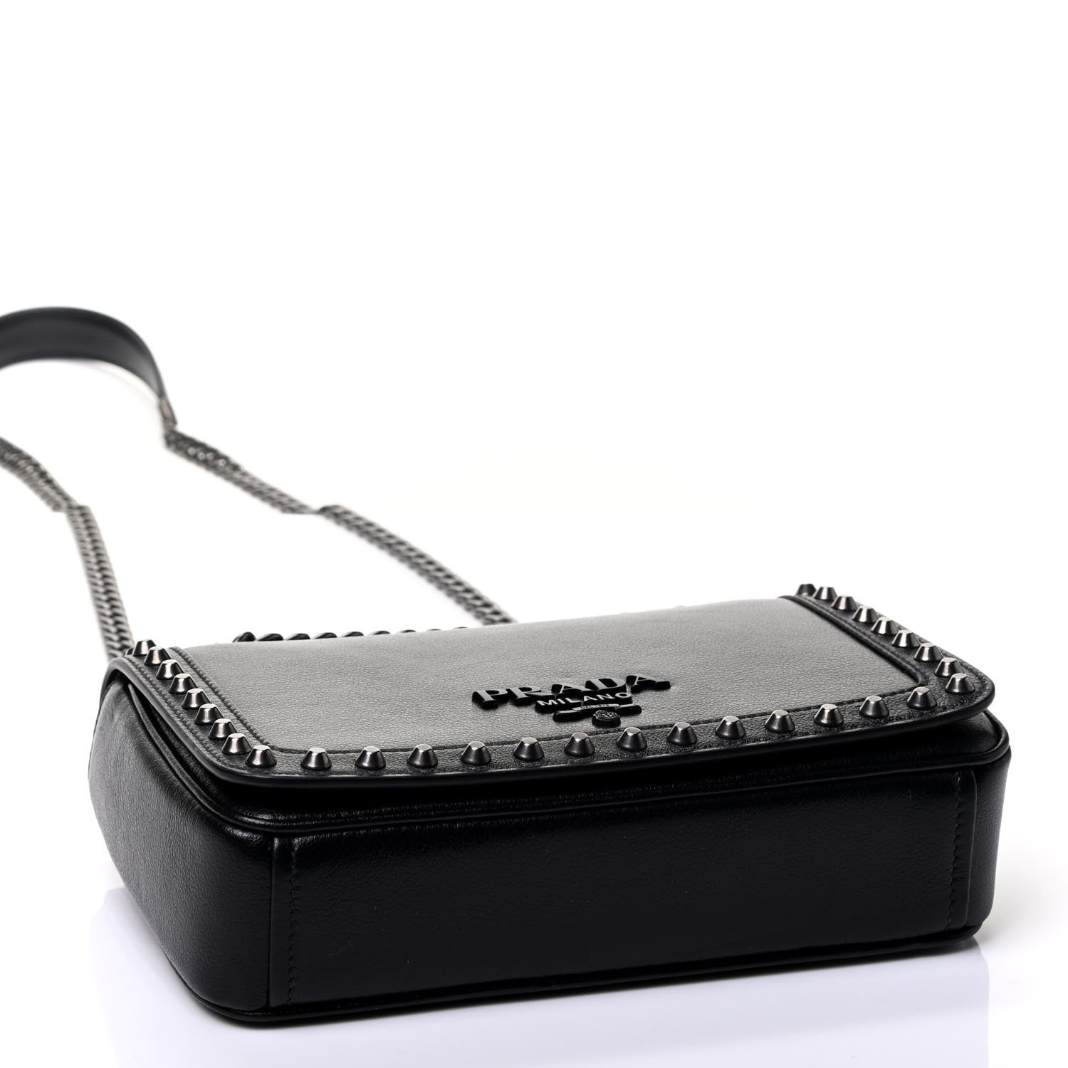 Prada Glace Calfskin Studded Crossbody Black 3 of 4