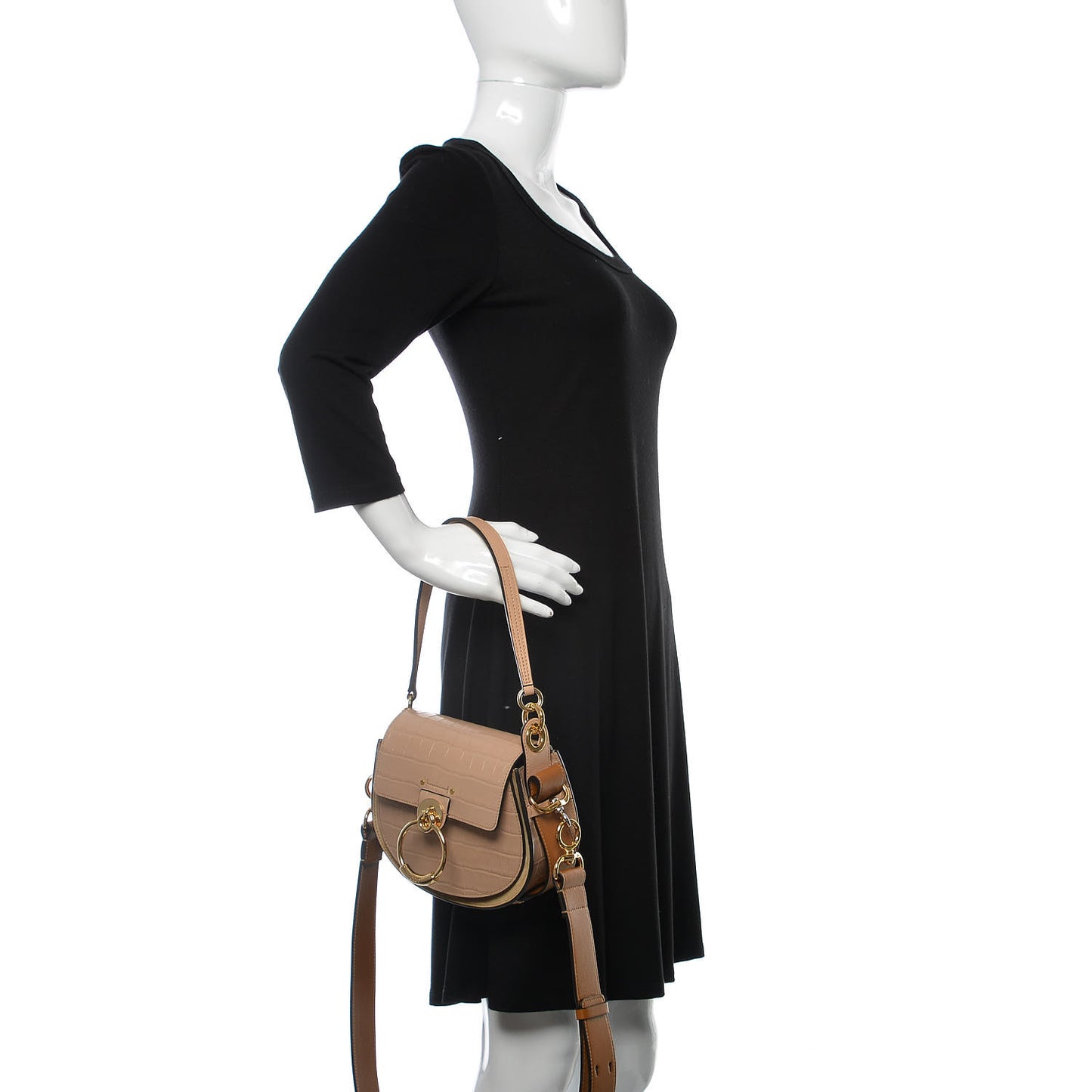 Calfskin Crocodile Embossed Small Tess Bag Nut