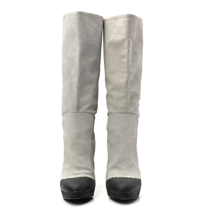 Chanel Suede CC High Boots 37.5 Dark White Black 2 of 8