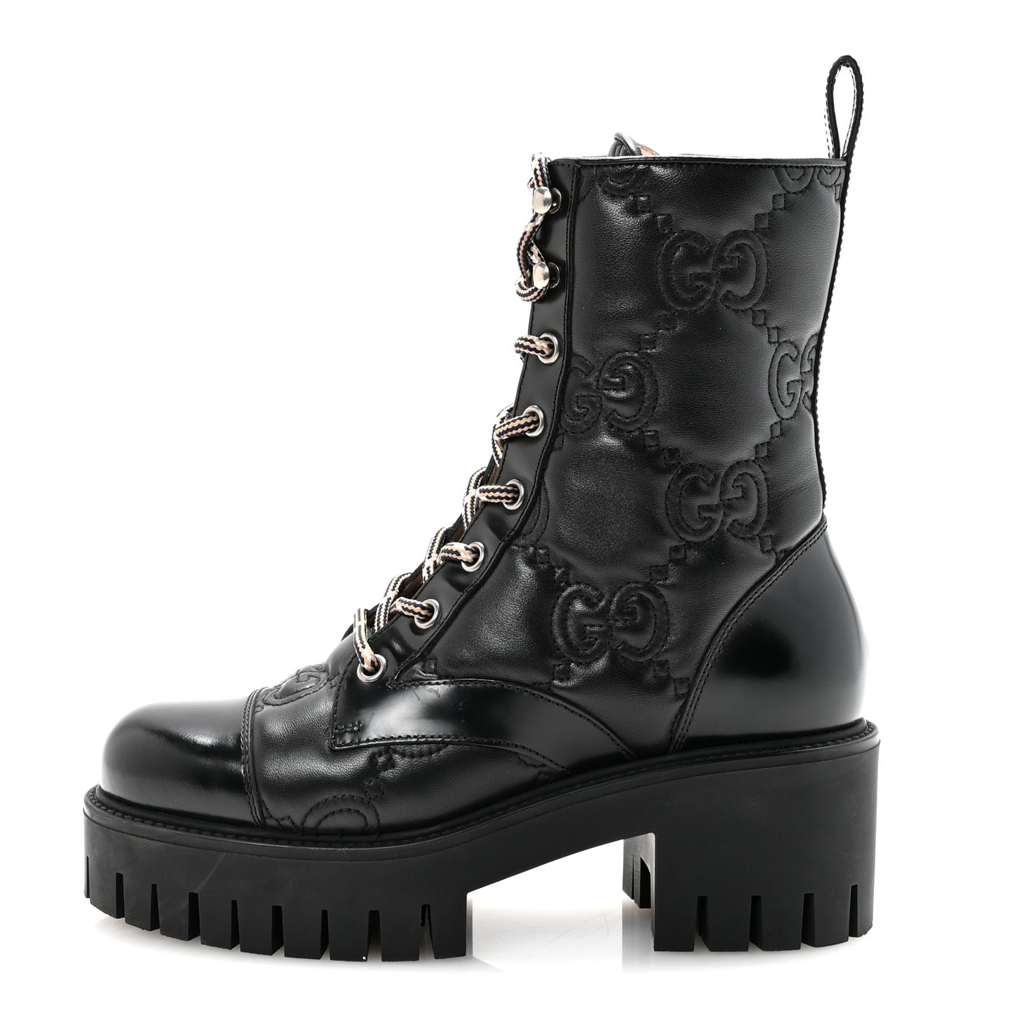 Cordovan Lux Nappa GG Matelasse Lace Up 60mm Combat Boots 35.5 Black