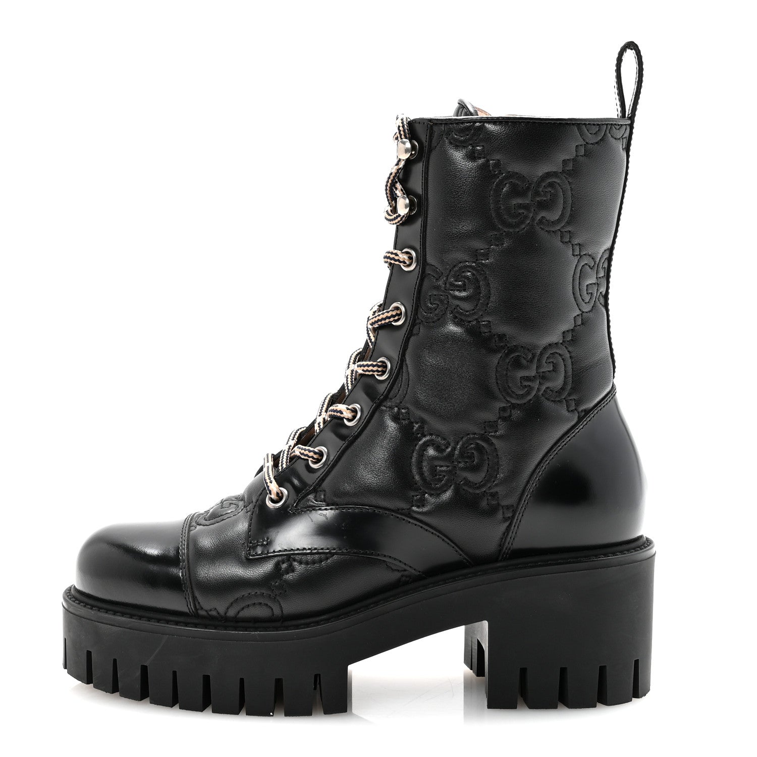 Gucci Cordovan Lux Nappa GG Matelasse Lace Up 60mm Combat Boots 35.5 Black 1 of 10
