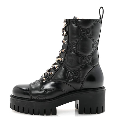 Gucci Cordovan Lux Nappa GG Matelasse Lace Up 60mm Combat Boots 35.5 Black 1 of 10
