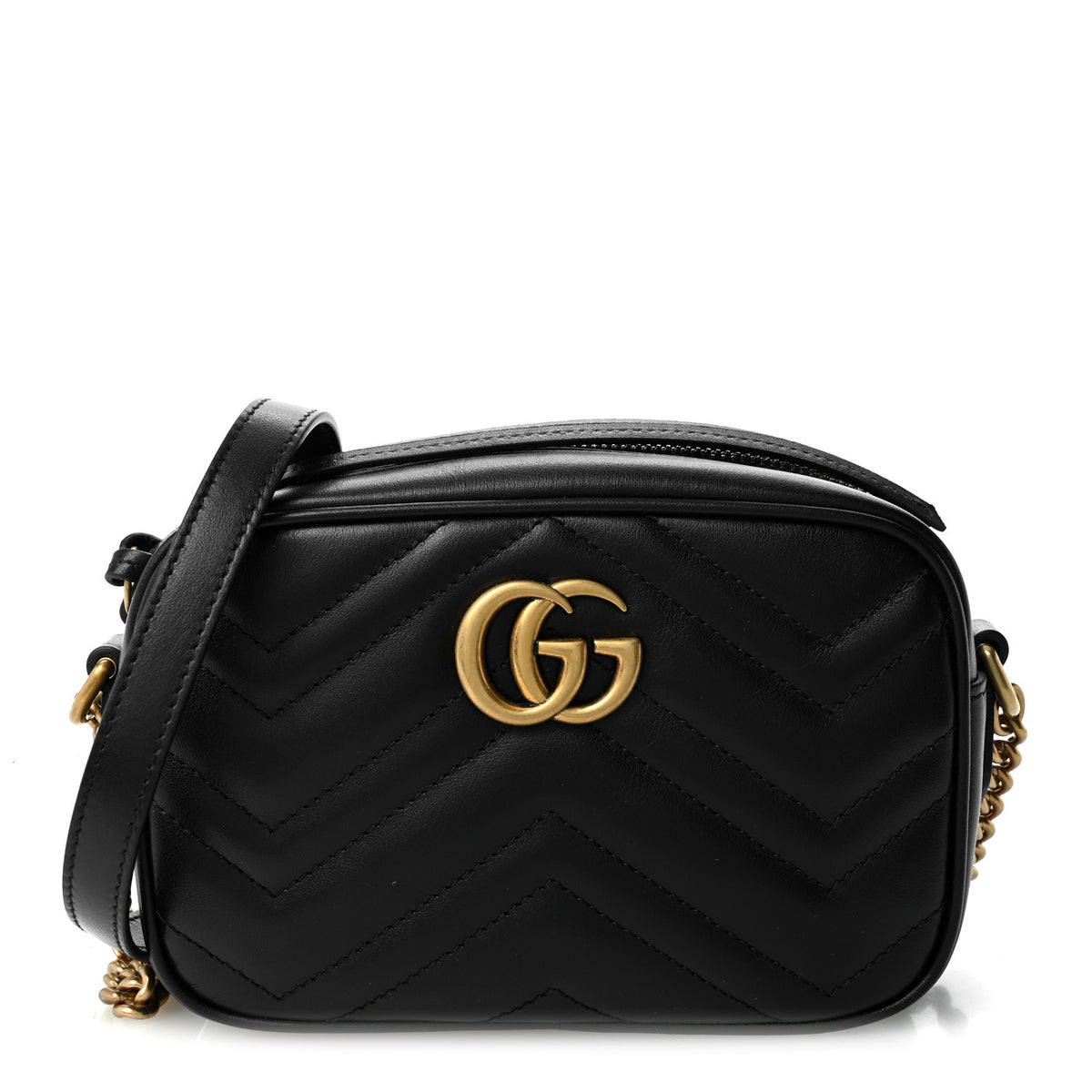 Gucci Calfskin Matelasse Mini GG Marmont Chain Shoulder Bag Black 1 of 10