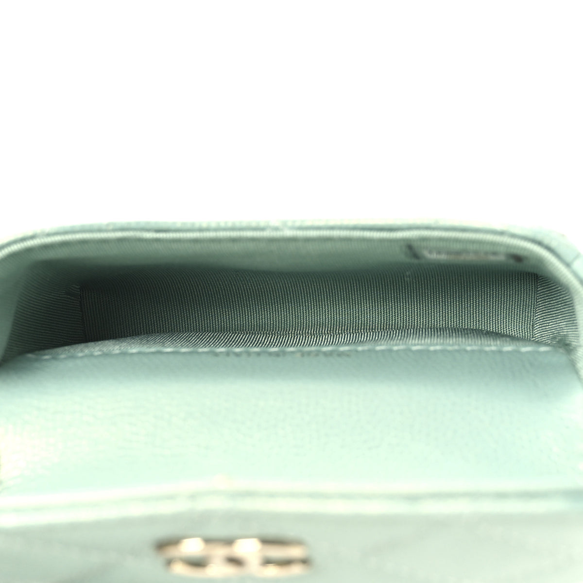 Chanel Iridescent Caviar Quilted Pearl On Top Coin Purse With Chain Light Green 5 of 12