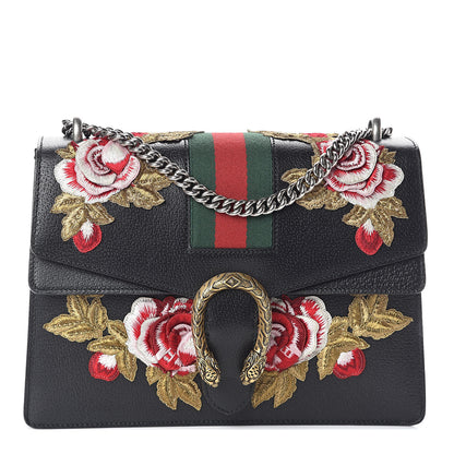 Gucci Calfskin Web Floral Embroidered Medium Dionysus Shoulder Bag Black 1 of 8