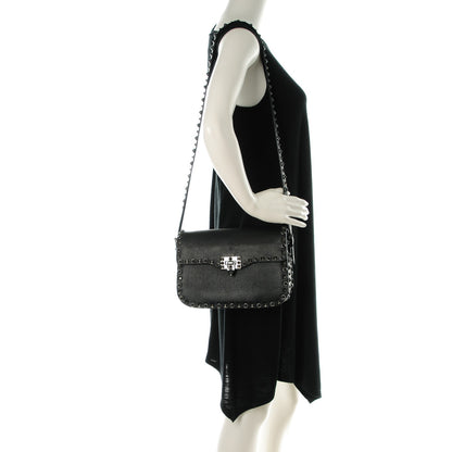 Valentino Garavani Pebbled Calfskin Onyx Medium Rockstud Rolling Flap Saddle Bag Black 2 of 7