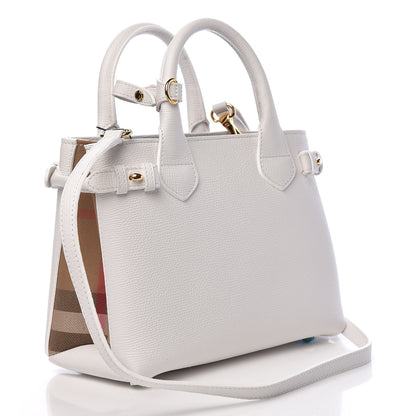 Burberry Grainy Calfskin House Check Small Banner Tote Chalk White 3 of 13