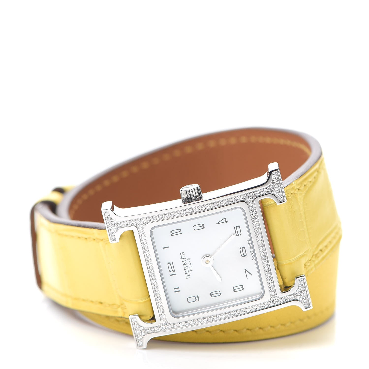 Hermes Stainless Steel Alligator Diamond Bezel 21mm Heure H Hour Double Tour Quartz Watch Juane De Naples 2 of 5