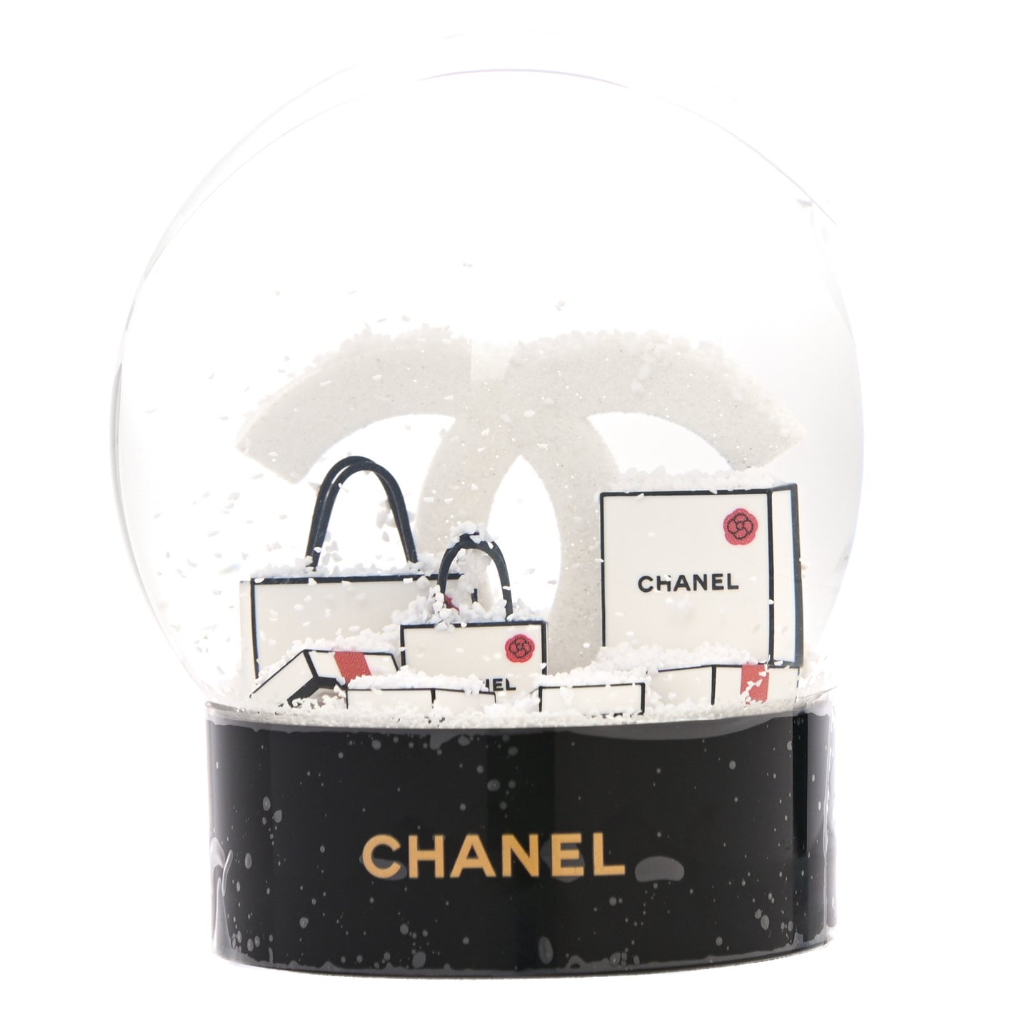 Glass CC Shopping Bag Snow Globe