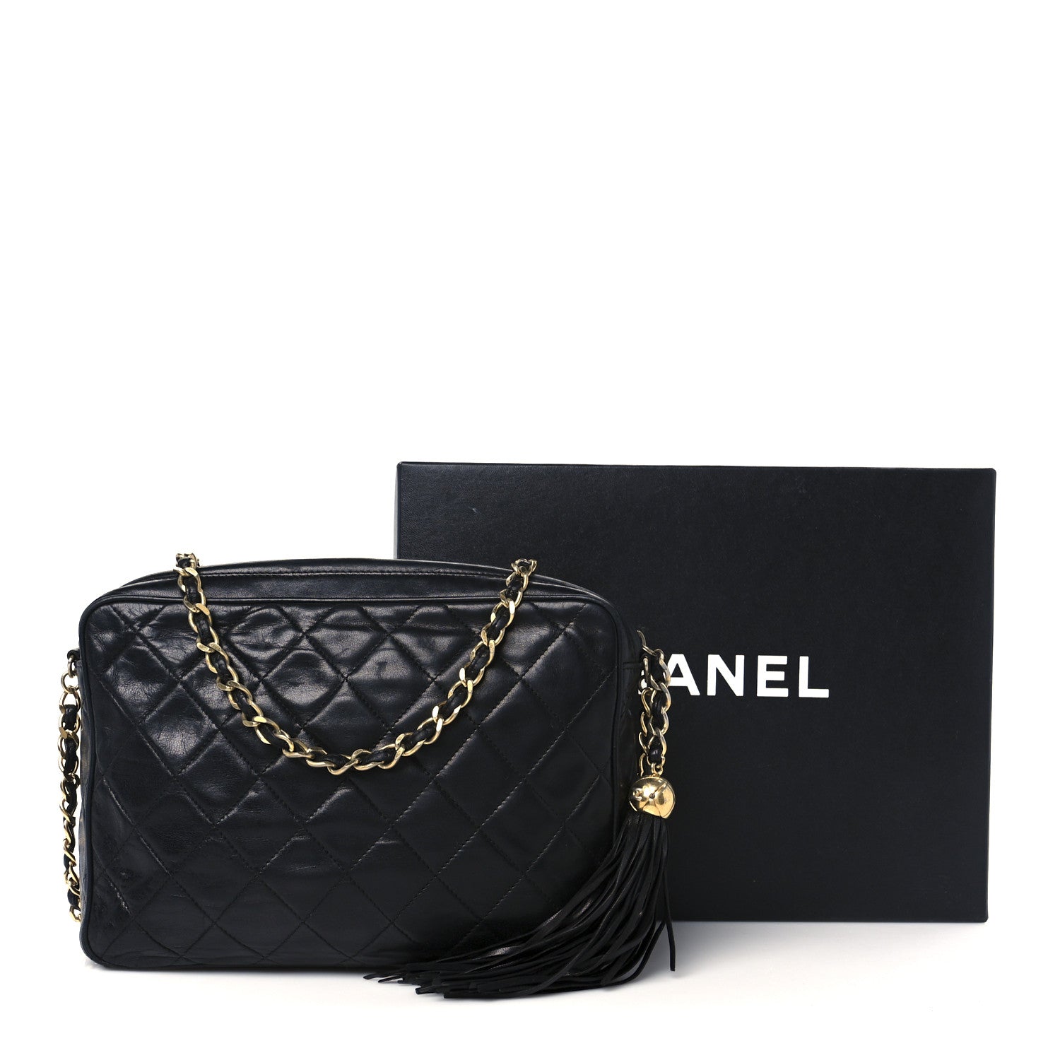 Chanel Lambskin Quilted CC Tassel Camera Case Black 12 of 12