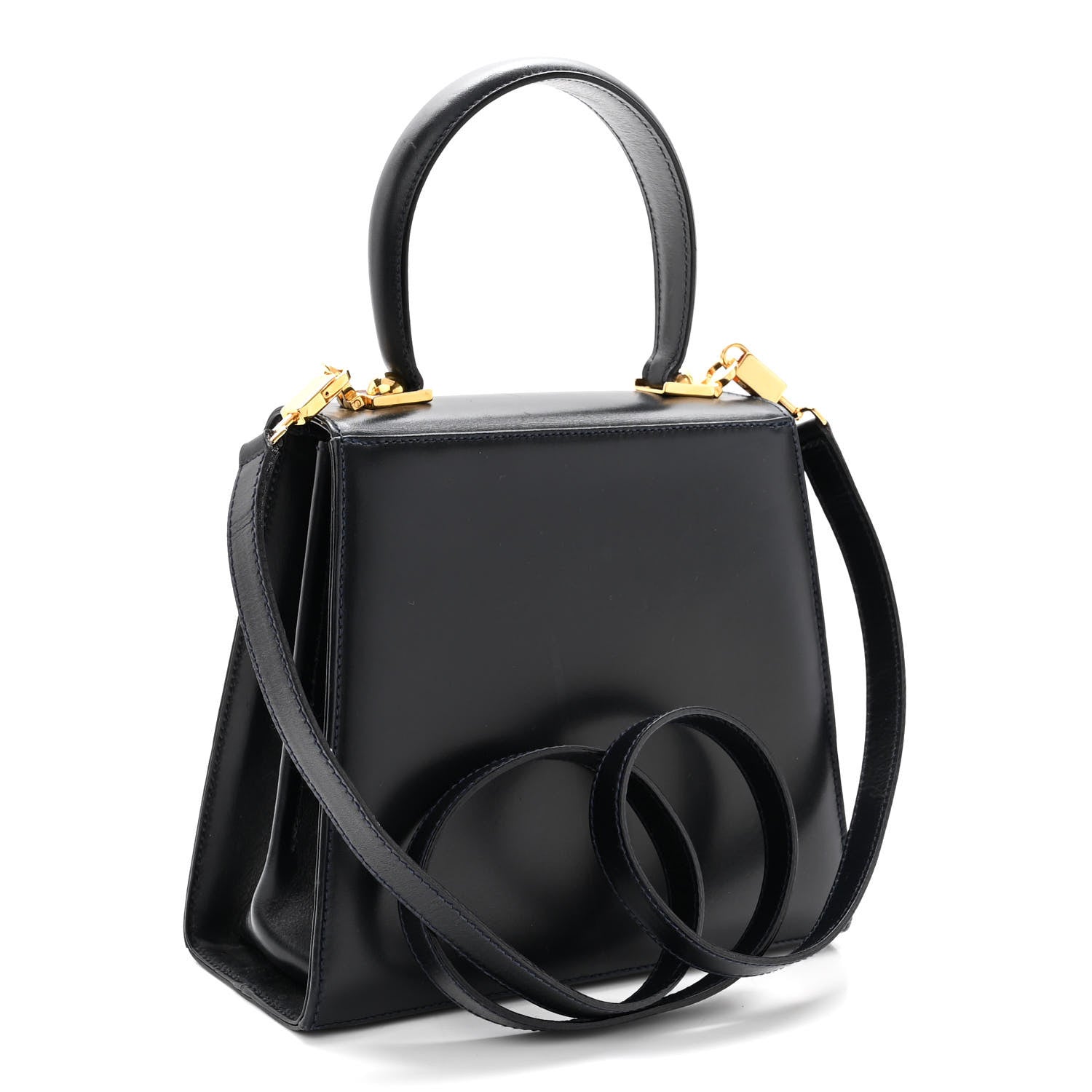 Salvatore Ferragamo Brushed Off Calfskin Small Iconic Top Handle Bag Navy 3 of 10